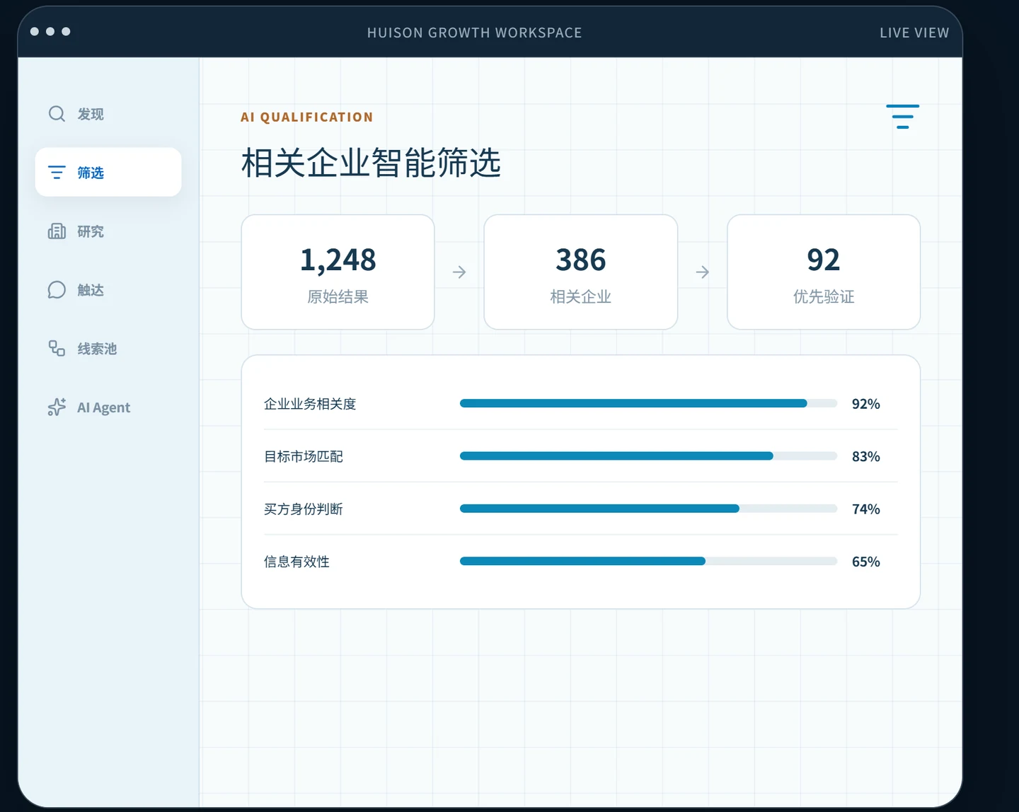 从名单里筛出更相关的企业界面示意