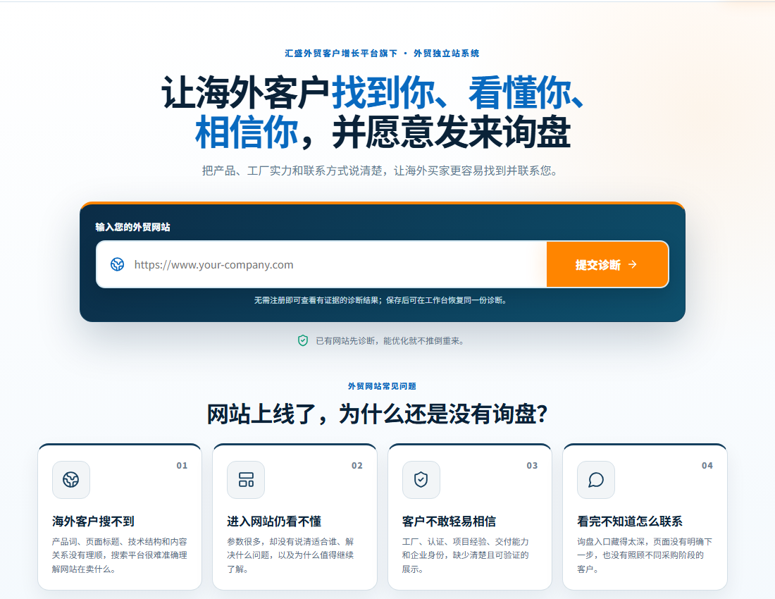 汇盛外贸独立站系统诊断入口