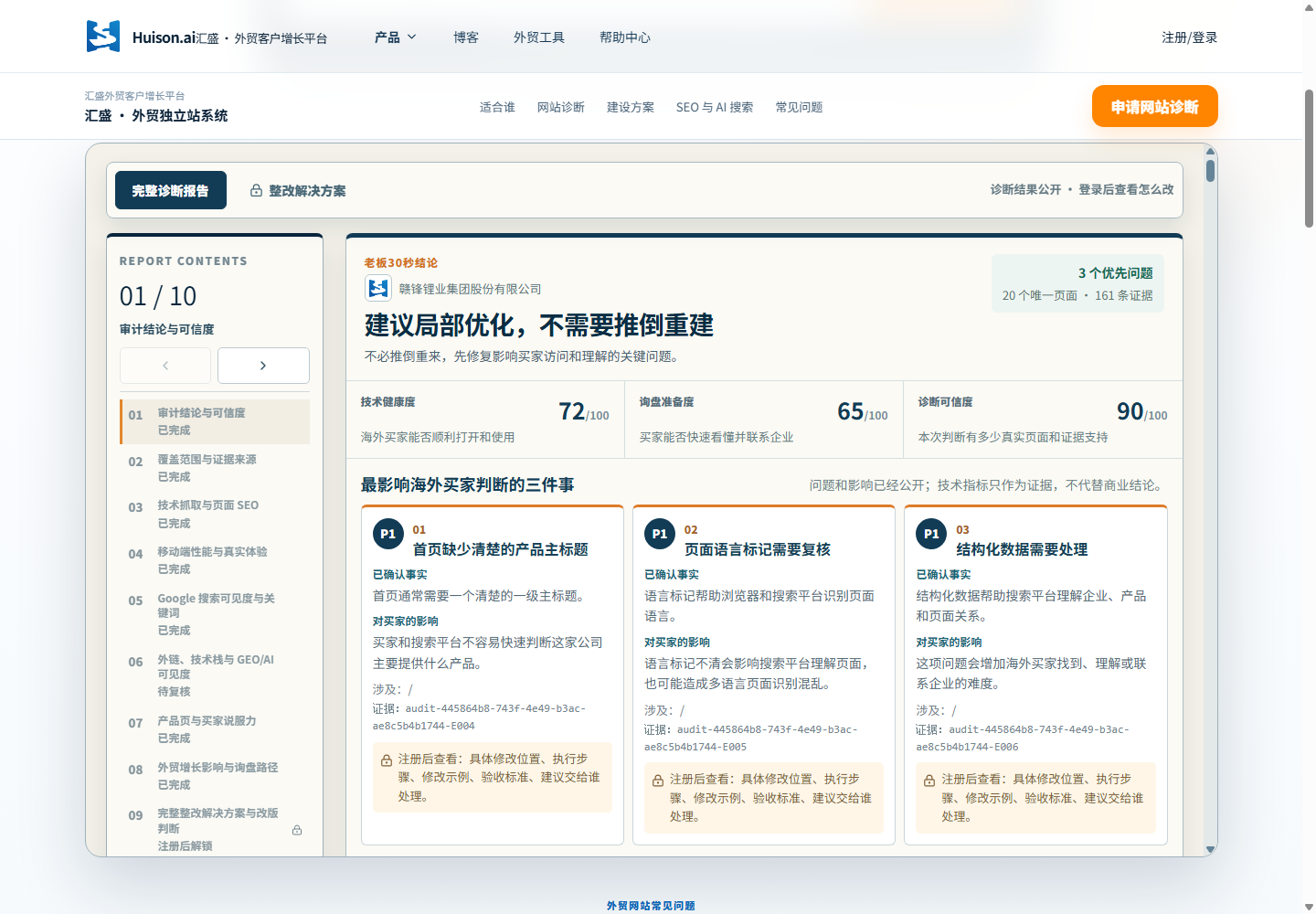 外贸官网诊断报告示例